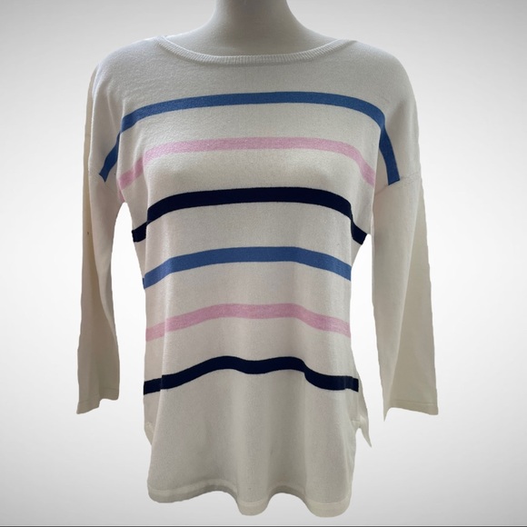 Caroline Grace Striped Cotton/Cashmere Sweater S - Picture 1 of 8